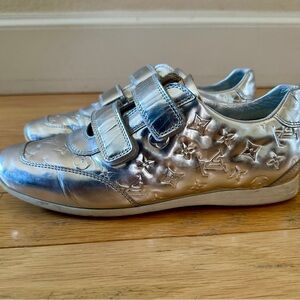 Louis Vuitton Silver Metallic Monogram Embossed Women’s Sneakers